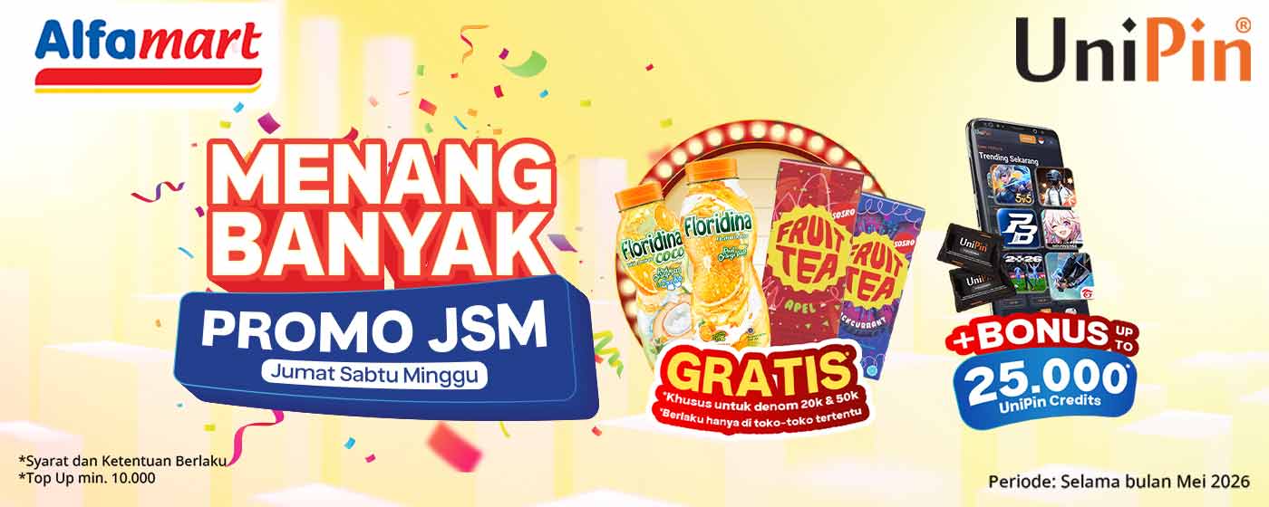 Menang Banyak di Promo JSM Alfamart! Beli UniPin Voucher Bisa Dapat Gratis Minuman + Bonus 25.000 UniPin Credits